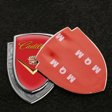 Cadillac Bodyside Emblem Self Adhesive Silver Red Base Shiny Logo Edition