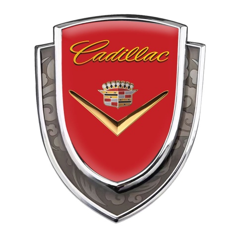 Cadillac Bodyside Emblem Self Adhesive Silver Red Base Shiny Logo Edition