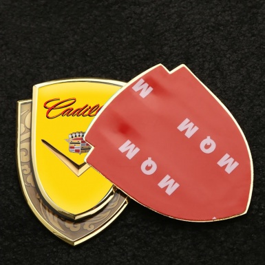 Cadillac Metal Domed Emblem Gold Yellow Base Shiny Logo Edition