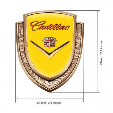 Cadillac Metal Domed Emblem Gold Yellow Base Shiny Logo Edition