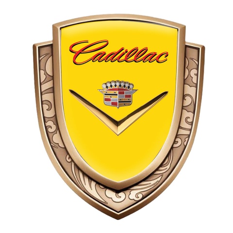 Cadillac Metal Domed Emblem Gold Yellow Base Shiny Logo Edition