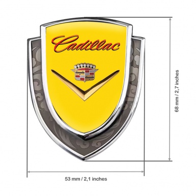 Cadillac Metal Domed Emblem Silver Yellow Base Shiny Logo Edition