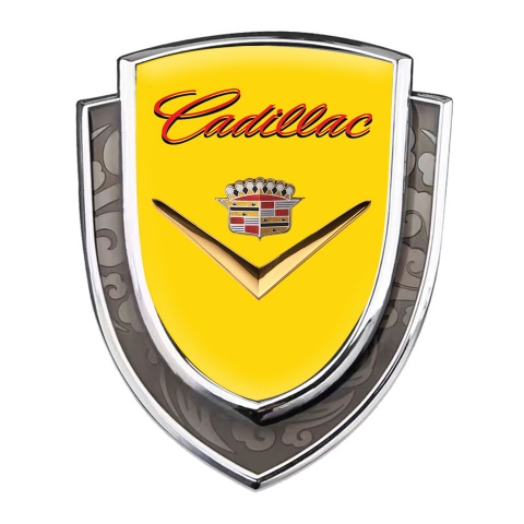 Cadillac Metal Domed Emblem Silver Yellow Base Shiny Logo Edition