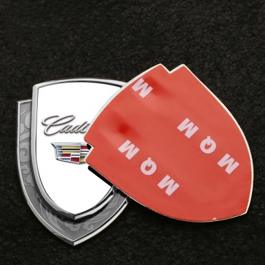 Cadillac Domed Badge Silver White Base Chrome Coat Of Arms Edition