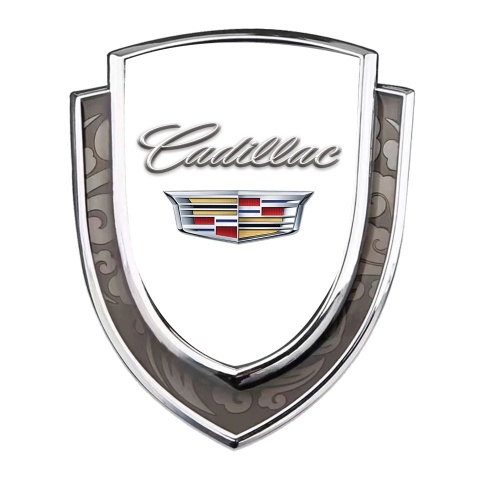Cadillac Domed Badge Silver White Base Chrome Coat Of Arms Edition