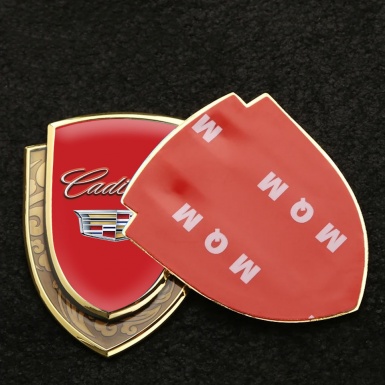 Cadillac Emblem Car Badge Gold Red Background Chrome Coat Of Arms