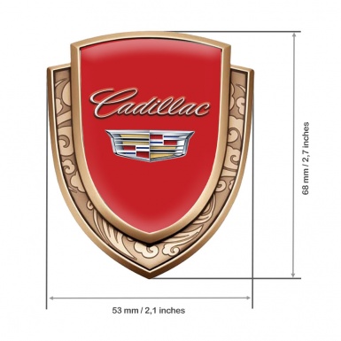 Cadillac Emblem Car Badge Gold Red Background Chrome Coat Of Arms