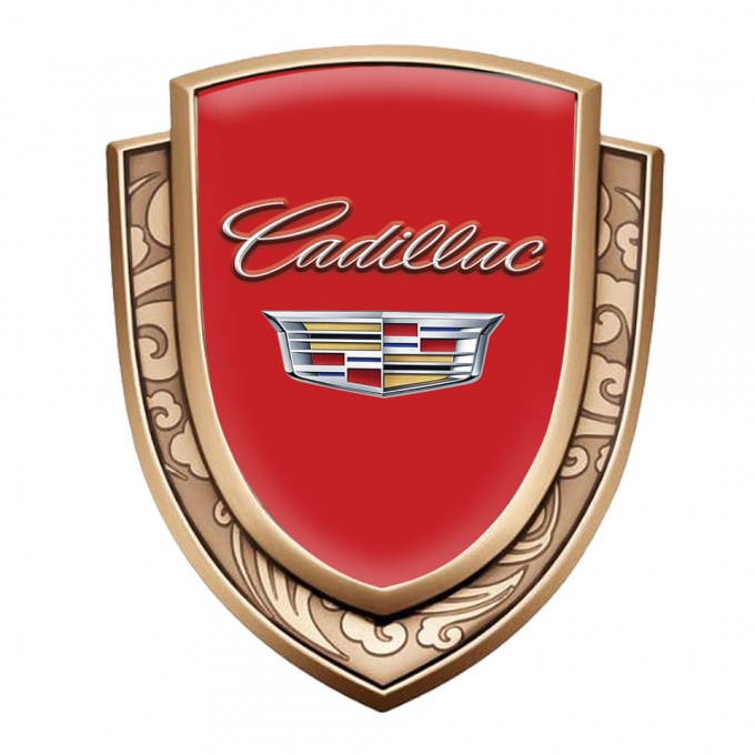 Cadillac Emblem Car Badge Gold Red Background Chrome Coat Of Arms