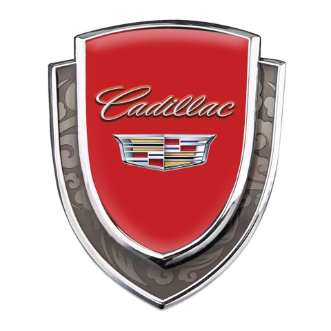 Cadillac Emblem Car Badge Silver Red Background Chrome Coat Of Arms
