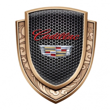 Cadillac Badge Self Adhesive Gold Steel Mesh Red Logo Coat Of Arms