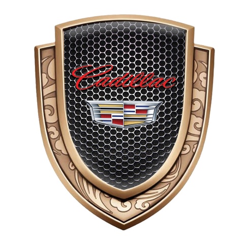 Cadillac Badge Self Adhesive Gold Steel Mesh Red Logo Coat Of Arms
