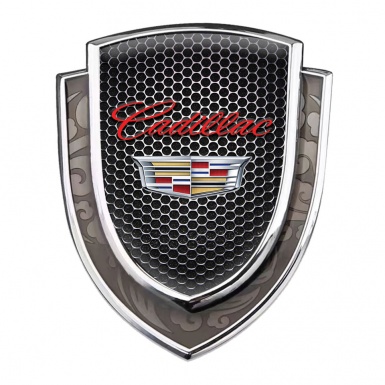 Cadillac Badge Self Adhesive Silver Steel Mesh Red Logo Coat Of Arms