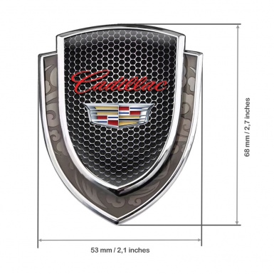 Cadillac Badge Self Adhesive Silver Steel Mesh Red Logo Coat Of Arms