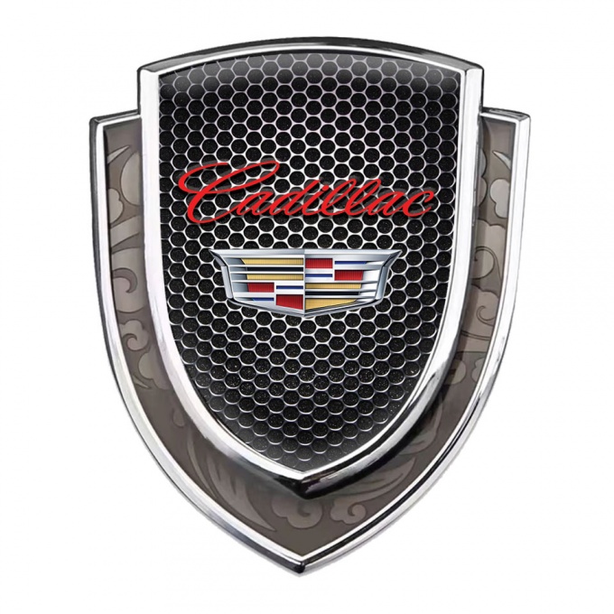 Cadillac Badge Self Adhesive Silver Steel Mesh Red Logo Coat Of Arms