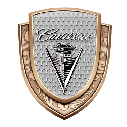 Cadillac Bodyside Domed Emblem Gold Honeycomb Monochrome Vintage Logo
