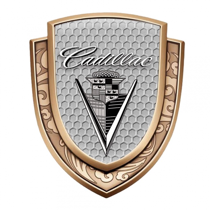 Cadillac Bodyside Domed Emblem Gold Honeycomb Monochrome Vintage Logo