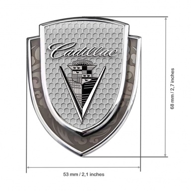 Cadillac Bodyside Domed Emblem Silver Honeycomb Monochrome Vintage Logo