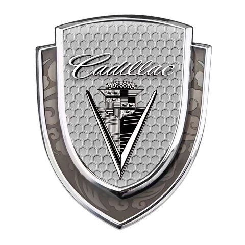 Cadillac Bodyside Domed Emblem Silver Honeycomb Monochrome Vintage Logo