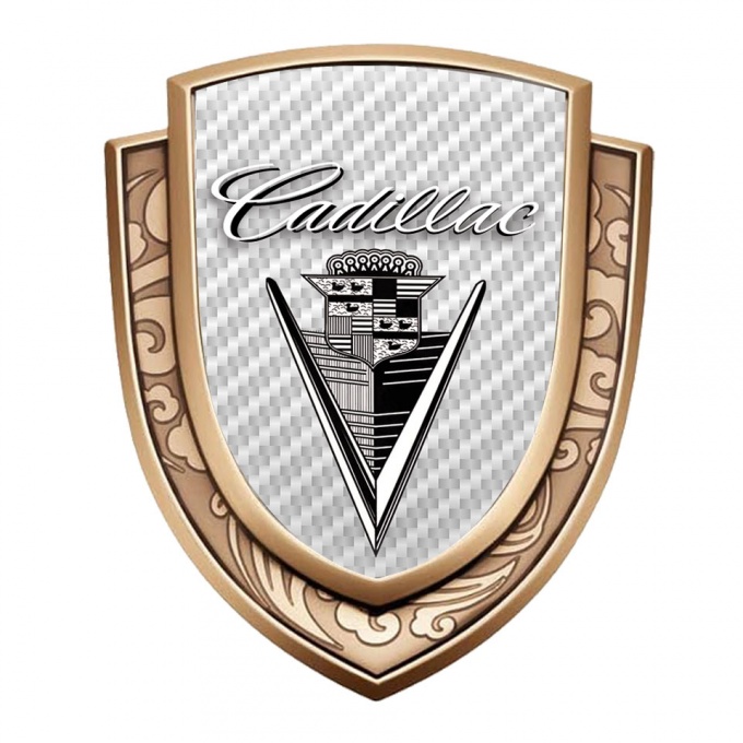 Cadillac Metal Domed Emblem Gold White Carbon Monochrome Vintage Logo