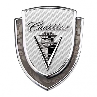 Cadillac Metal Domed Emblem Silver White Carbon Monochrome Vintage Logo