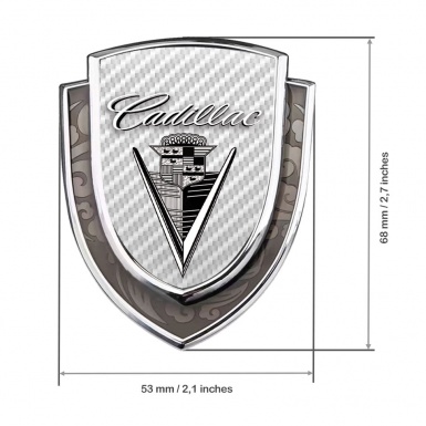 Cadillac Metal Domed Emblem Silver White Carbon Monochrome Vintage Logo