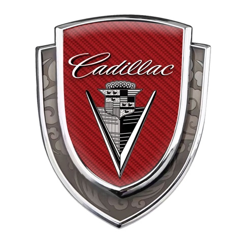 Cadillac Badge Self Adhesive Silver Red Carbon Monochrome Vintage Edition