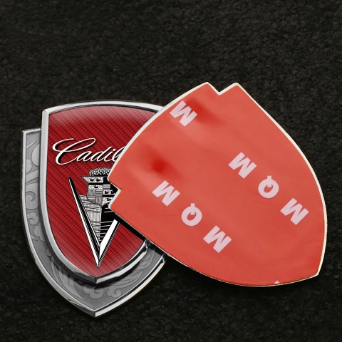 Cadillac Badge Self Adhesive Silver Red Carbon Monochrome Vintage Edition