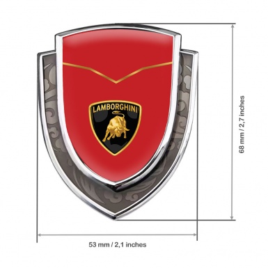 Lamborghini Emblem Fender Badge Silver Red Fill Classic Logo Modern Design