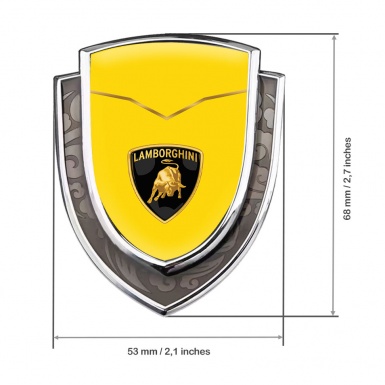Lamborghini Metal Emblem Self Adhesive Silver Yellow Base Classic Logo Edition