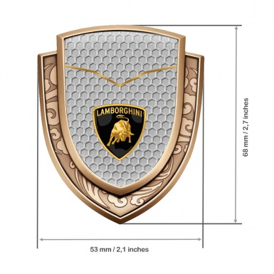 Lamborghini Domed Emblem Gold Grey Hex Classic Shield Logo Design