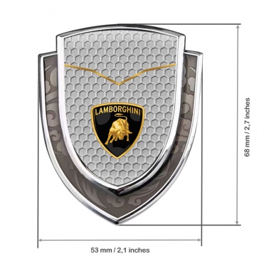 Lamborghini Domed Emblem Silver Grey Hex Classic Shield Logo Design