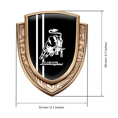 Lamborghini Metal Domed Emblem Gold Black Base White Sport Stripes