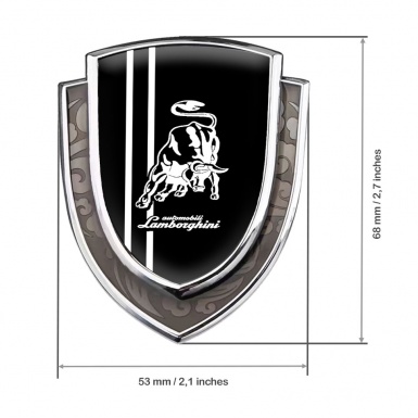 Lamborghini Metal Domed Emblem Silver Black Base White Sport Stripes