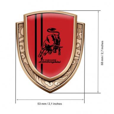 Lamborghini Emblem Badge Self Adhesive Gold Red Base Black Bull Stripes