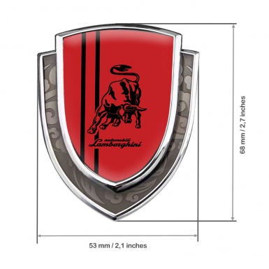 Lamborghini Emblem Badge Self Adhesive Silver Red Base Black Bull Stripes