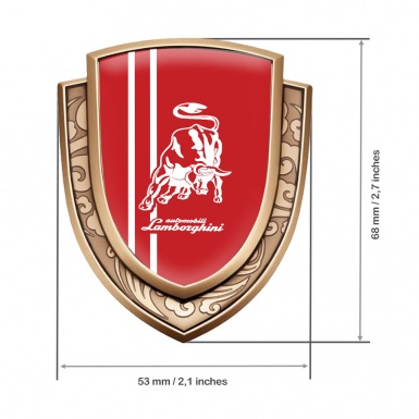 Lamborghini Emblem Fender Badge Gold Red Base White Logo Stripes