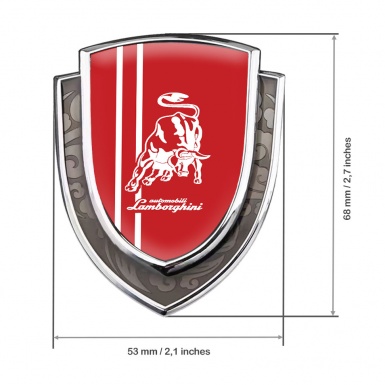 Lamborghini Emblem Fender Badge Silver Red Base White Logo Stripes