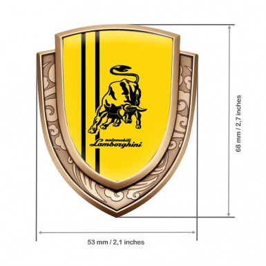 Lamborghini Metal Emblem Self Adhesive Gold Yellow Base Black Logo Stripes