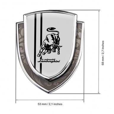 Lamborghini Fender Emblem Badge Silver Grey Base Black Logo Stripes