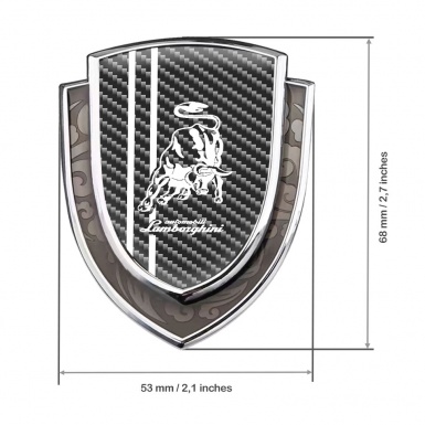 Lamborghini Emblem Trunk Badge Silver Dark Carbon White Stripes Edition
