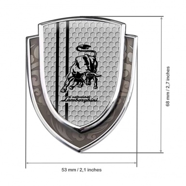Lamborghini Emblem Badge Silver Grey Honeycomb Black Stripes Edition