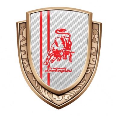 Lamborghini Domed Emblem Gold White Carbon Red Stripes Classic Logo