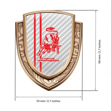 Lamborghini Domed Emblem Gold White Carbon Red Stripes Classic Logo
