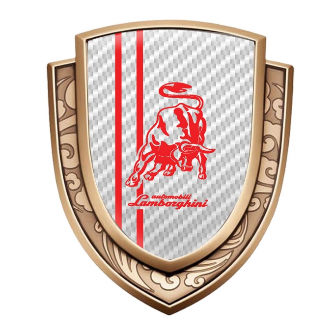 Lamborghini Domed Emblem Gold White Carbon Red Stripes Classic Logo