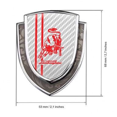 Lamborghini Domed Emblem Silver White Carbon Red Stripes Classic Logo