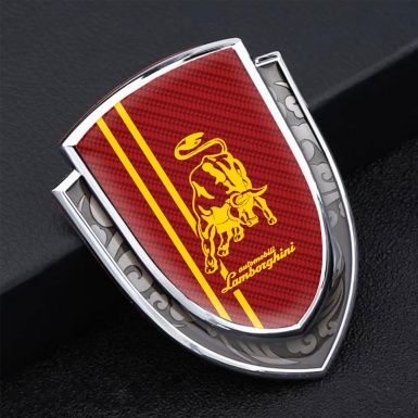 Lamborghini Emblem Ornament Silver Red Carbon Yellow Stripes Classic Logo