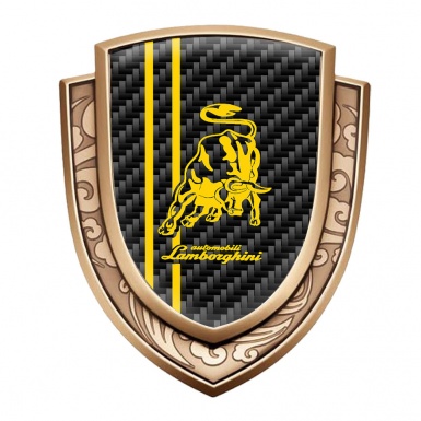 Lamborghini Emblem Badge Gold Black Carbon Yellow Stripes Classic Logo