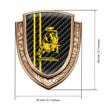 Lamborghini Emblem Badge Gold Black Carbon Yellow Stripes Classic Logo