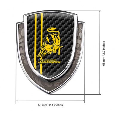 Lamborghini Emblem Badge Silver Black Carbon Yellow Stripes Classic Logo