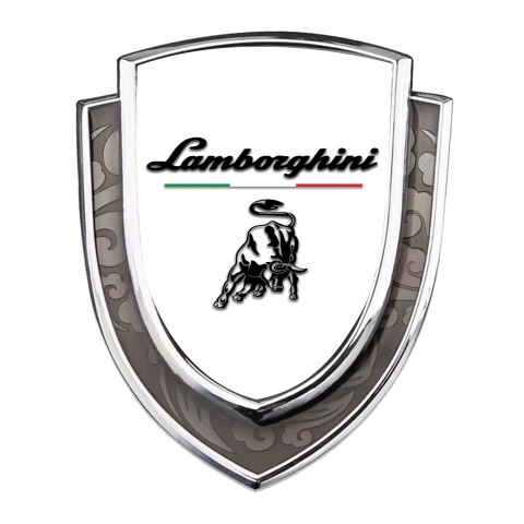 Lamborghini Emblem Car Badge Silver White Black Logo Italian Flag